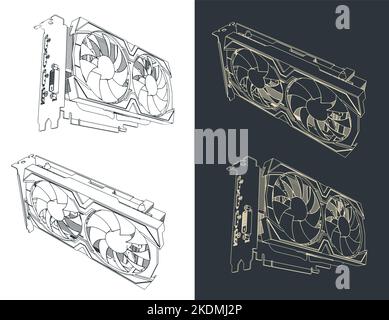Stilisierte Vektorabbildungen einer leistungsstarken Grafikkarte Stock Vektor