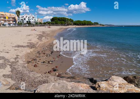 Strand von Cambrils Playa Cavet Costa Dorada Katalonien Spanien Goldene Küste Stockfoto