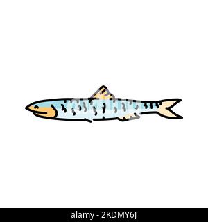 Anchovy Farbe Linie Illustration. Meeresfische Stock Vektor