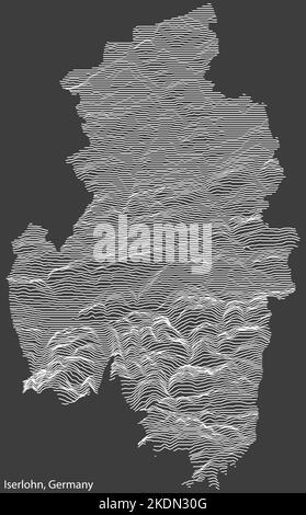 Topographische Negativrelief-Karte der Stadt ISERLOHN, DEUTSCHLAND mit weißen Konturlinien auf dunkelgrauem Hintergrund Stock Vektor