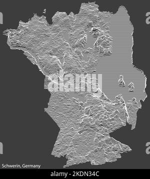 Topographische Negativrelief-Karte der Stadt SCHWERIN mit weißen Konturlinien auf dunkelgrauem Hintergrund Stock Vektor