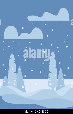 Winterlandschaft mit dunklen Himmelshügeln und Bäumen Stock Vektor