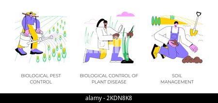 Bio-Landwirtschaft Industrie isoliert Cartoon-Vektor-Illustrationen-Set. Biologische Schädlingsbekämpfung, Pflanzenschutz, Bodengesundheit in der modernen Landwirtschaft, Ernteschutz Vektor Cartoon. Stock Vektor