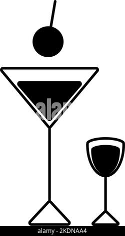 Schwarz-weißes Bild von zwei Gläsern für Cocktails und alkoholische Getränke. Aufkleber. Symbol. Isolieren. Wegweiser für Dienstleistungen und Unternehmen, Café, Bar und Restaurant. Gut für Poster, Label. Vektor. EPS Stock Vektor
