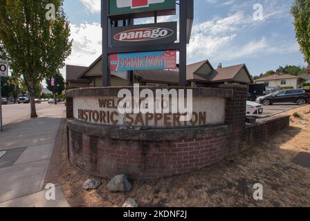 Willkommen bei Sapperton Sign, New Westminster, British Columbia, Kanada Stockfoto