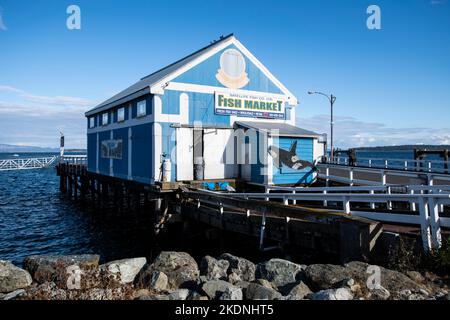 Satellite Fish Co. Am Ende der Beacon Avenue in Sidney, British Columbia, Kanada Stockfoto