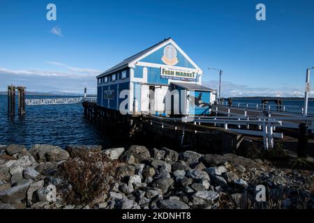 Satellite Fish Co. Am Ende der Beacon Avenue in Sidney, British Columbia, Kanada Stockfoto