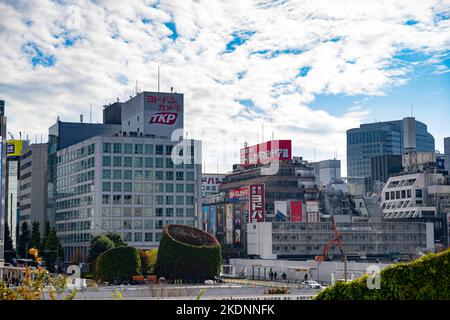 Tokio, Japan. 7.. November 2022. Skyline-Aufnahmen der Stadt Shinjuku in Tokio. Shinjuku ist einer der wichtigsten kommerziellen zentralen Geschäftsviertel Japans und der Sitz der Metropolitan Tokyo Regierung. Shinjuku ist berühmt für seine reiche Kultur der Fotografie, den verkehrsreichsten Bahnhof der Welt und beherbergt Yodobashi Camera, eine große Elektronikfachgeschäft-Kette. (Bild: © Taidgh Barron/ZUMA Press Wire) Stockfoto