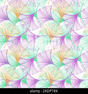 Ein nahtloses Muster aus bunten Ginkgo-Blättern, handgezeichnet im Sketch-Stil. Blätter in verschiedenen Winkeln und in verschiedenen Farben auf weißem Hintergrund Stock Vektor