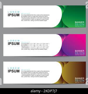Satz von 3 Banner Vorlage Design. Modernes abstraktes wellenblaues, rosa, grünes Farbelement für Web und Print. bangladesh1 Stock Vektor