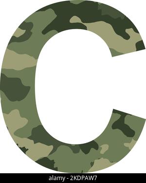 Englisches Alphabet Buchstabe C, Khaki-Stil isoliert auf weißem Hintergrund - Vektor-Illustration Stock Vektor