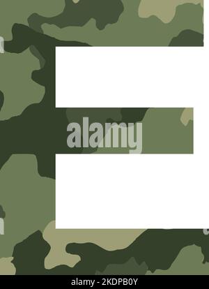 Englisches Alphabet Buchstabe E, Khaki-Stil isoliert auf weißem Hintergrund - Vektor-Illustration Stock Vektor