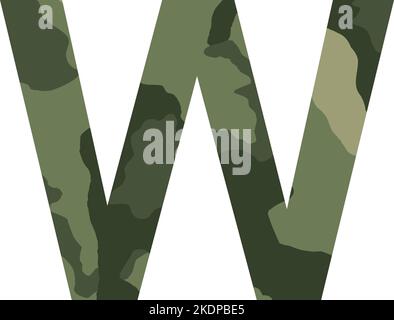 Englisches Alphabet Buchstabe W, Khaki-Stil isoliert auf weißem Hintergrund - Vektor-Illustration Stock Vektor