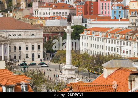 Rossio Platz und Denkmal Dom Pedro IV in Lissabon, Portugal Stockfoto