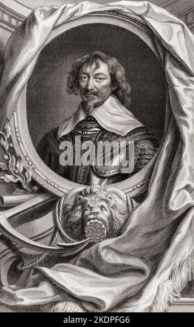 Robert Rich, 1587-1658, 2. Earl of Warwick, Baron Rich. Lord-Hochadmiral von England und kolonialer Verwalter. Von den Heads of illustrious Persons of Great Britain, graviert von Mr. Houbraken und Mr. Vertue mit ihrem Leben und ihren Figuren. Stockfoto