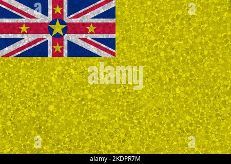 Flagge von Niue auf Styropor-Textur. Nationalflagge auf der Oberfläche von Kunststoff-Schaum gemalt Stockfoto