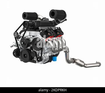 V8 Motor auf weißem Hintergrund isoliert Stockfoto