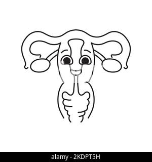 Symbol für die farbige Linie des menschlichen Organs Uterus. Maskottchen der Emotionen. Stock Vektor