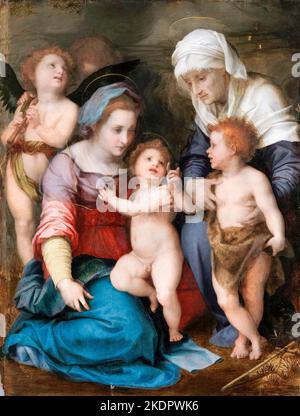 Die Heilige Familie, Ölgemälde auf Tafel von Andrea del Sarto, 1514-1515 Stockfoto