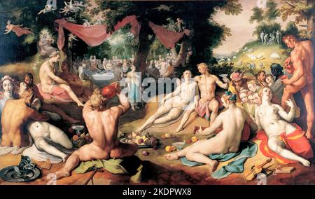 Die Hochzeit von Peleus und Thetis, Ölgemälde auf Leinwand von Cornelis van Haarlem, 1592-1593 Stockfoto