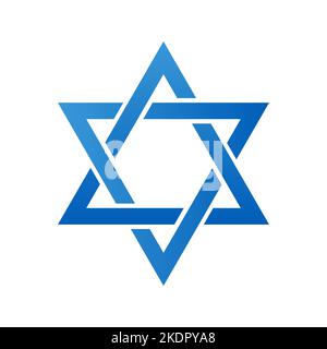 Davidstern isoliert. Vektordarstellung des jüdischen traditionellen Symbols. Blauer sechszackige Stern auf weißem Hintergrund. Stock Vektor