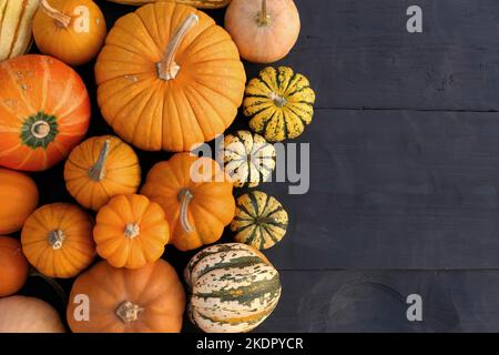 Kürbisse Herbst Lebensmittel Hintergrund. Vektorgrafik. Stockfoto