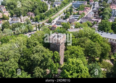 Der Piastenturm, Teil des Schlosses Cieszyn, einer Hochburg der Gotik und Renaissance in der Grenzstadt Cieszyn in Polen Stockfoto