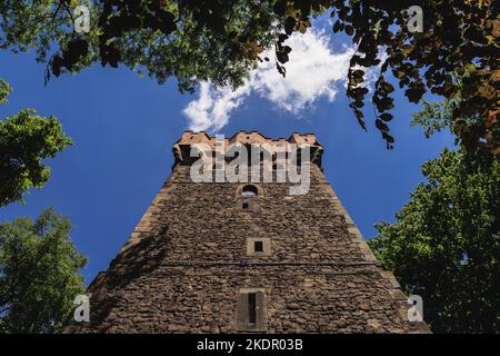 Der Piastenturm, Teil des Schlosses Cieszyn, einer Hochburg der Gotik und Renaissance in der Grenzstadt Cieszyn in Polen Stockfoto