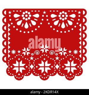 Weihnachten Mexican Papel Picado Vektor-Vorlage Design mit Schneeflocken und Blumen und leeren Raum für Text, festliche Winterpapier Ausschnitt Dekoration Stock Vektor