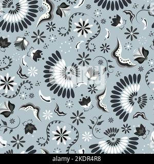 Nahtloses Muster im lateinamerikanischen Kulturstil. Weiche blaue Farben mexikanischen floralen Hintergrund. Stock Vektor