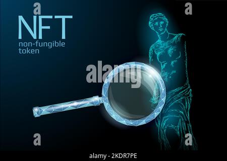 3D NFT nicht fungible eindeutige Kryptowährung. Blockchain Art Krypto-Sicherheitscode. Inhaber eines Zertifikats für gespeicherte digitale Fotoobjekte. Technologie Stock Vektor