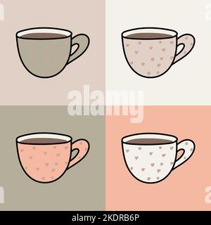 Tassen in verschiedenen Farben auf verschiedenen Quadraten Stock Vektor