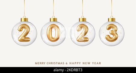 3D Grußkarte zu Weihnachten und Neujahr 2023 Stock Vektor
