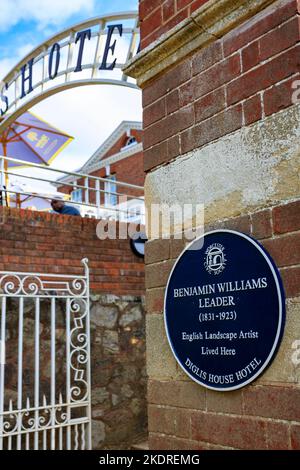 Eine blaue Plakette für Benjamin Williams Leader auf dem Diglis House Hotel in Worcester, Worcestershire, England, Großbritannien Stockfoto