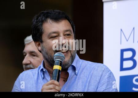 GENUA, ITALIEN, 10. JUNI 2022 - Matteo Salvini, Bundesminister der Lega-Partei für den Premierminister von Salvini während der Wahlveranstaltung zur Wahl des Genoa M Stockfoto