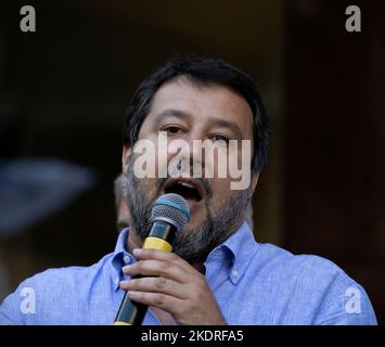 GENUA, ITALIEN, 10. JUNI 2022 - Matteo Salvini, Bundesminister der Lega-Partei für den Premierminister von Salvini während der Wahlveranstaltung zur Wahl des Genoa M Stockfoto