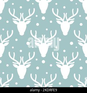 Winterrentiere und nahtloses Schneemuster. Vektorgrafik. Stock Vektor