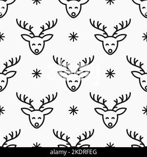 Winter Rentiere Linie Nahtloses Muster. Vektorgrafik. Stock Vektor