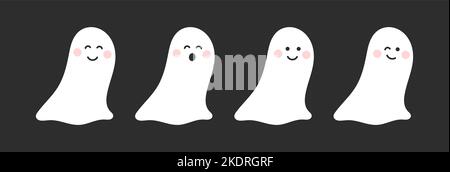 Niedliche Geister mit verschiedenen Gesichtsausdrücken. Happy Halloween Geister-Ikonen. Vektorgrafik. Stock Vektor
