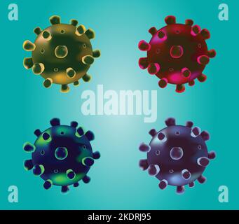 3D abstraktes Virus-Keim-Symbol auf blauem Hintergrund isoliert. Computervirus, Infektion, Allergebakterien, medizinische Versorgung, Mikrobiologie Konzeptvektor Stock Vektor