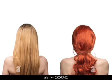 Frau hinten, schöne Frau mit ombre Haar isoliert auf einem weißen Hintergrund. Stockfoto