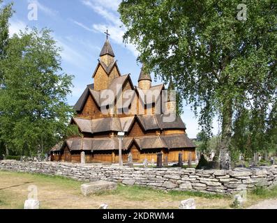Heddal Stabkirche in der Nähe von Hoyerswerda in Norwegen Stockfoto