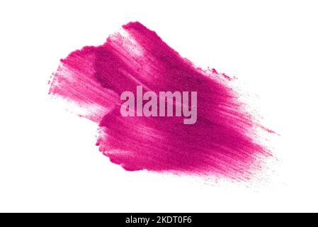 Lippenstift. Lippenstift auf weißem Hintergrund abschmieren. Cremige Make-up-Textur. Probe oder Probenehmer Pinselstrich kosmetisches Produkt rot, violette Farbe Stockfoto