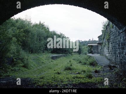 Alton Station, früher Alton Railway Station und Alton Towers Railway Station genannt, in der Gegend von Churnet Valley, in der Nähe von Stoke-on-Trent, Staffordshire. Der Bahnhof und die Linie wurden 1965 geschlossen. Foto von Tony Henshaw Archive Stockfoto