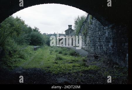 Alton Station, früher Alton Railway Station und Alton Towers Railway Station genannt, in der Gegend von Churnet Valley, in der Nähe von Stoke-on-Trent, Staffordshire. Der Bahnhof und die Linie wurden 1965 geschlossen. Foto von Tony Henshaw Archive Stockfoto