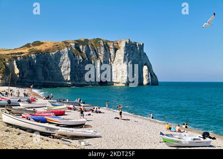 Etretat Normandie Frankreich. Die Kreidefelsen Stockfoto