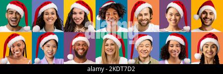 Multikulturelle Männer und Frauen, die Christams feiern, Fotosatz Stockfoto