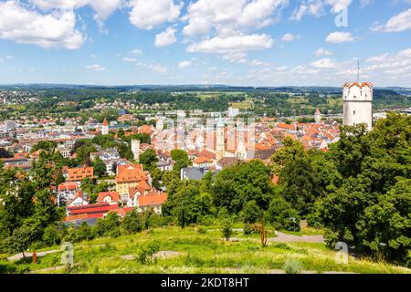 Ravensburg, Deutschland - 13. Juni 2022: Blick Von Oben Auf Die Stadt Mit Flour Sack Tower Und Altstadt In Ravensburg, Deutschland. Stockfoto