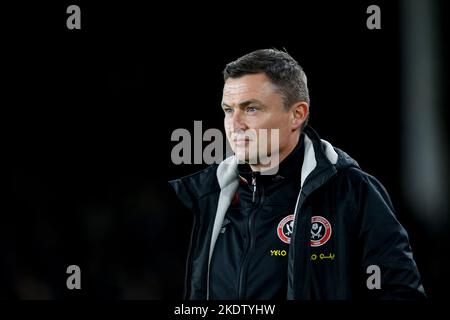 Sheffield, Großbritannien. 08.. November 2022. Paul Heckingbottom-Manager von Sheffield United beim Sky Bet Championship-Spiel Sheffield United gegen Rotherham United in der Bramall Lane, Sheffield, Großbritannien, 8.. November 2022 (Foto von Ben Early/News Images) in Sheffield, Großbritannien am 11/8/2022. (Foto von Ben Early/News Images/Sipa USA) Quelle: SIPA USA/Alamy Live News Stockfoto