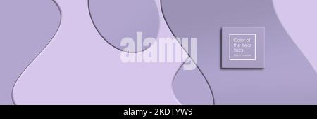 Flüssiger abstrakter horizontaler zeitgenössischer Hintergrund für Cover, Präsentationen Werbung in lavendelfarbenen Pastelltönen. Textfarbe des Jahres 2023 Digital Lavender. Minimalistisches Design. 3D Abbildung Stockfoto
